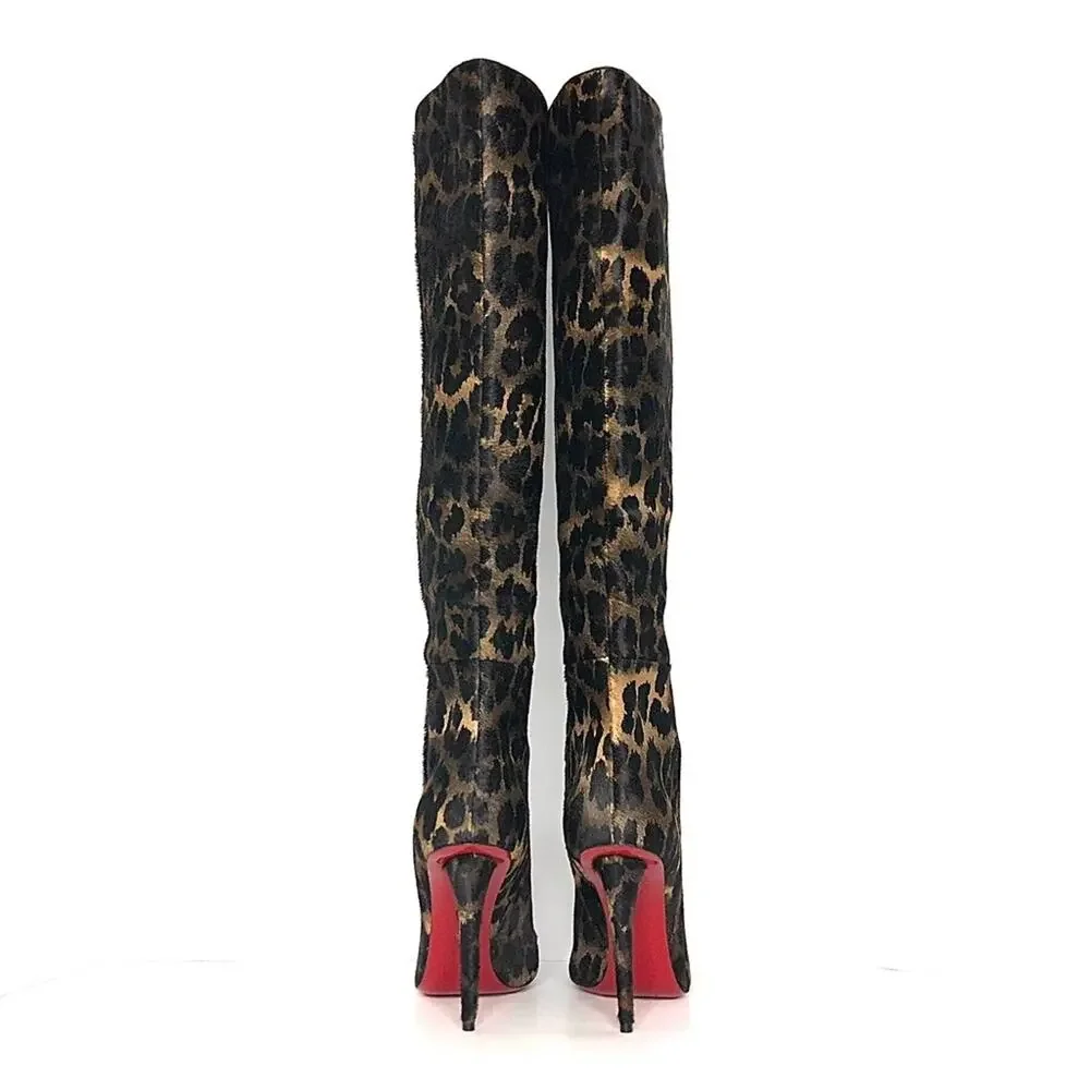 NEW Christian Louboutin Astrilarge Botta 100 Leopard Print Pointed Toe Boots 38